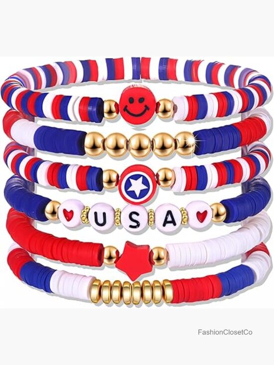 Jewelry - 6 Pack Patriotic Stretch Bracelets Fourth of July Party Favors